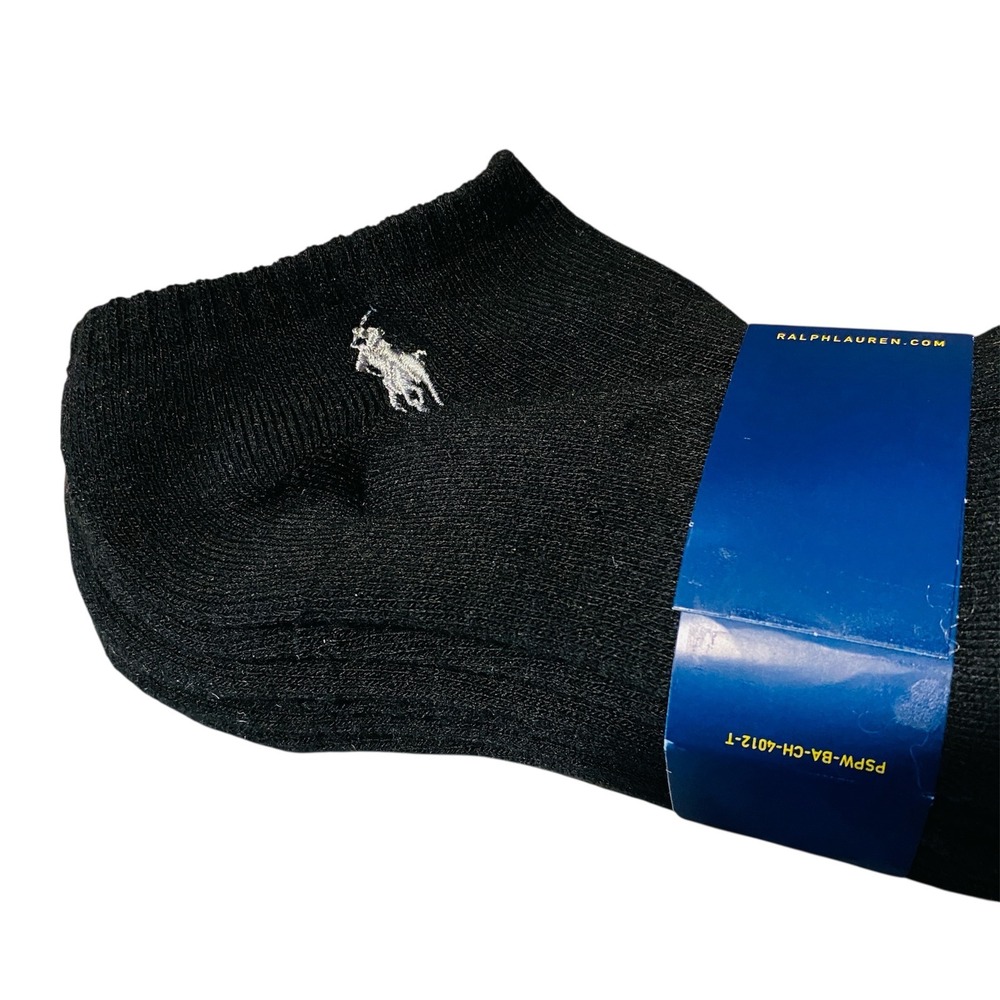 Polo Ralph Lauren Mens Black Ankle Socks 6 Pairs Pony Logo PSPW-BA-CH-4012-T - Picture 3 of 3